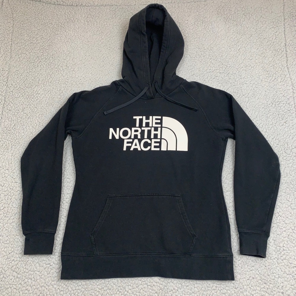 The North Face Hoodie Womens Medium Black‎ Half Dome Logo Fleece Pullover